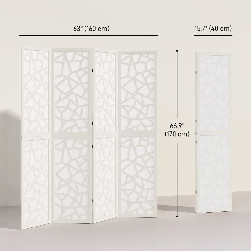 4 Panel Room Divider, 5.6 FT Lightweight Folding Privacy Screen with Geometric Pattern for Living Room, Bedroom, White