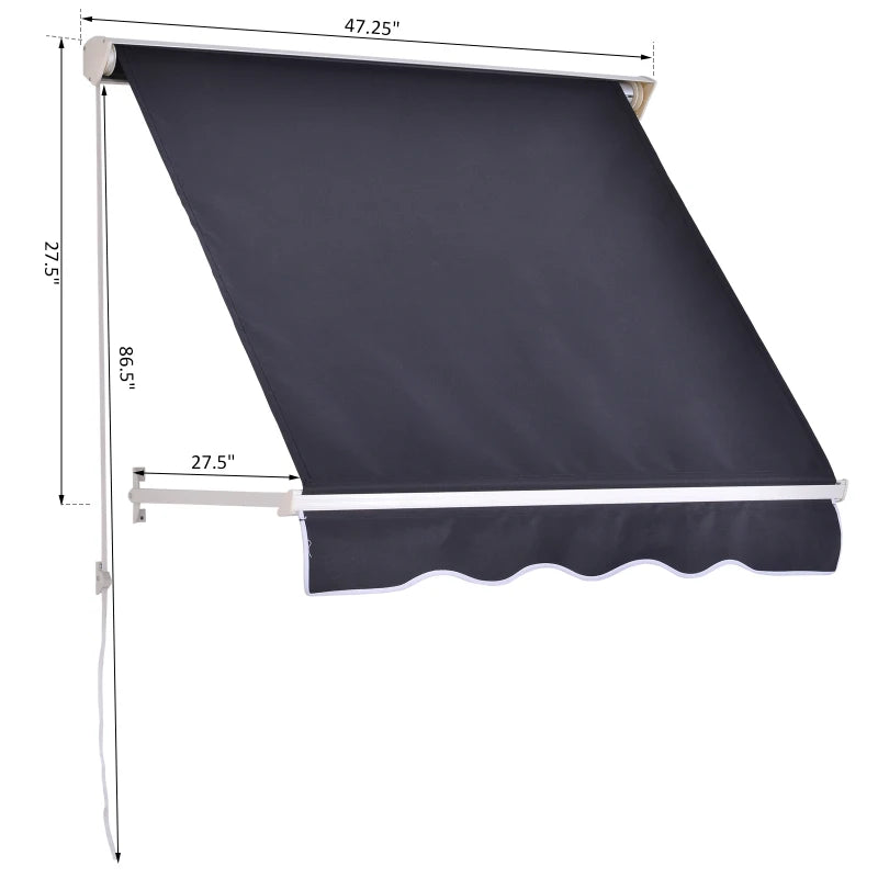 4' x 2.3' Retractable Window Door Awning Patio Canopy Outdoor Sun Shade Shelter Dark Grey