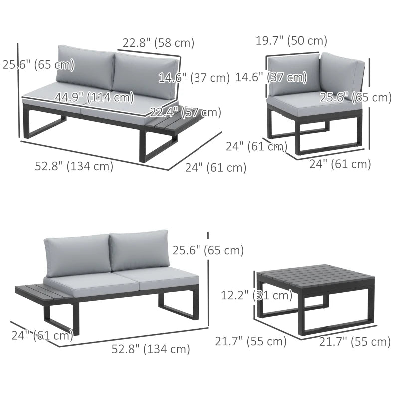 4 Pieces Outdoor Patio Furniture Set, 5-Level Reclining Garden Corner Sofa Set, Outdoor Lounge Conversation Sectional