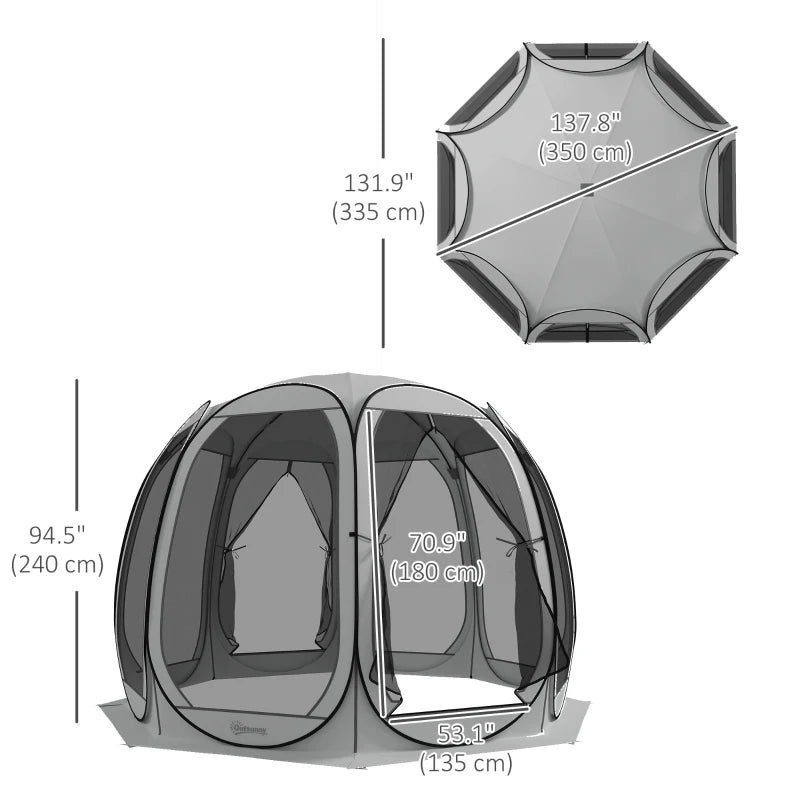 11' x 11.5' Screen Tent, Pop Up Camping Gazebo with Portable Carry Bag and 2 Doors, Grey