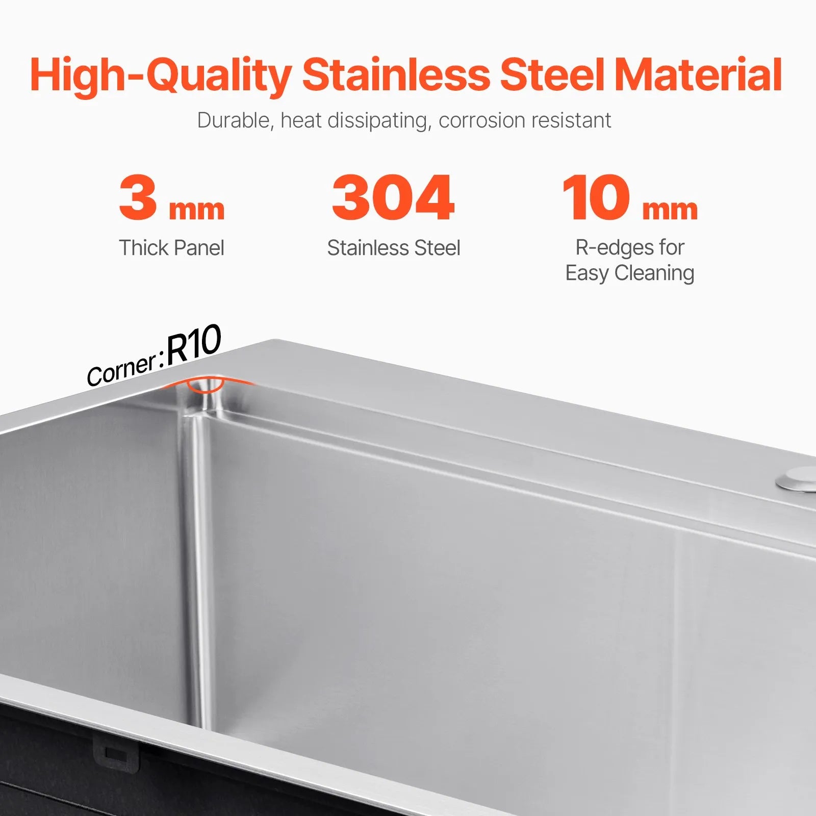 VEVOR 30" Kitchen Sink Top Mount Single Bowl Drop-In Basin Stainless Steel Bar