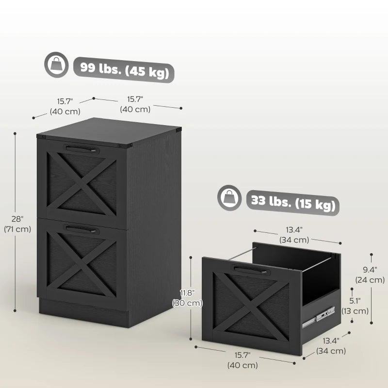 2 Drawer File Cabinet with Silent Slides, Vertical Farmhouse Filing Cabinet Fits Letter/A4 Size Home Office, Black