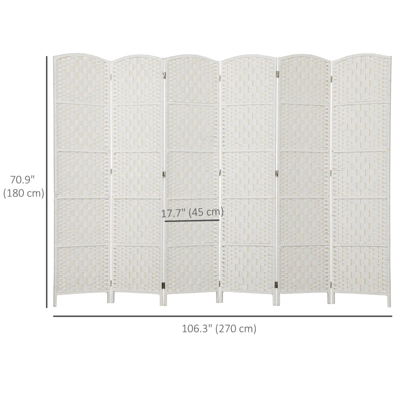 6ft Folding Room Divider, 6 Panel Wall Partition with Wooden Frame for Bedroom, Home Office, White