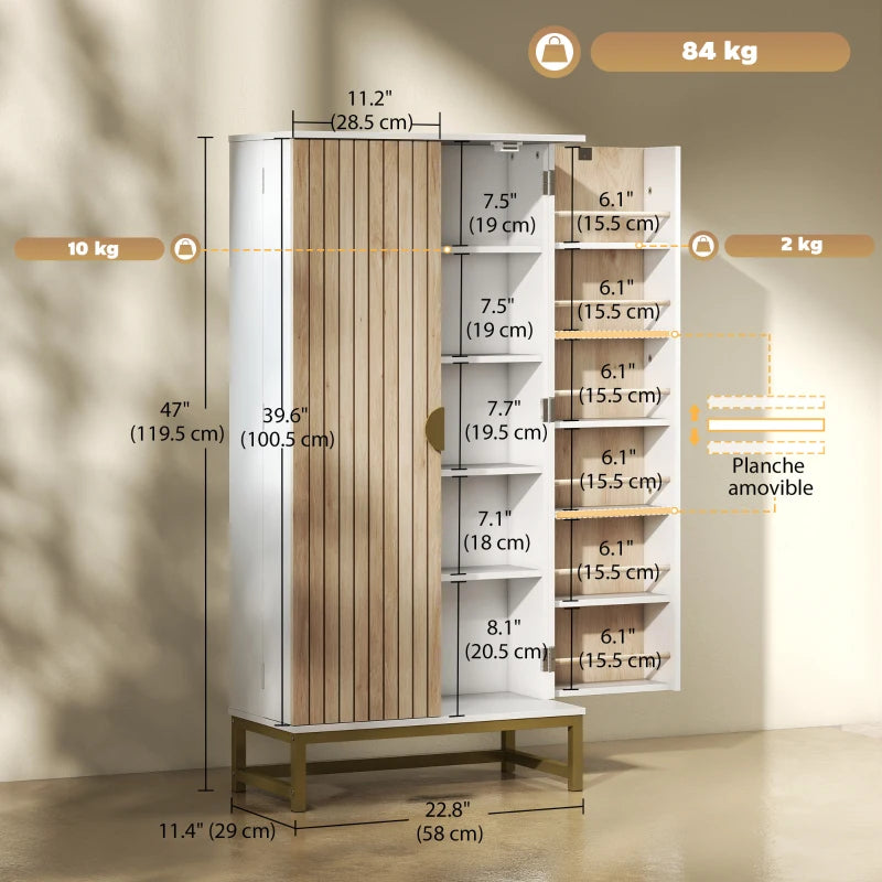 47" Kitchen Pantry Cabinet, Freestanding Kitchen Storage Cabinet with 12 Door Shelves and Adjustable Shelves, White