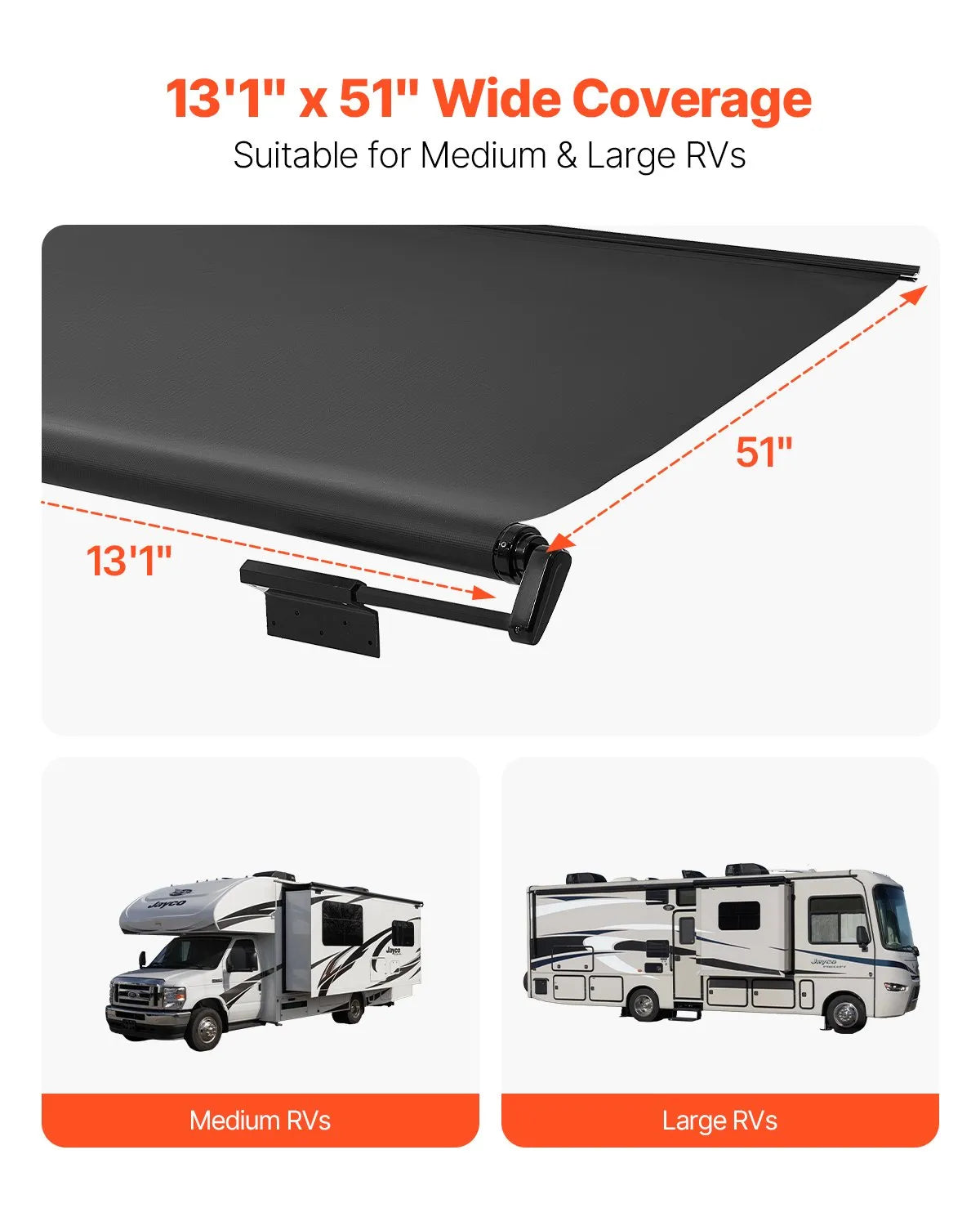VEVOR 13'7" (13'1") RV Slide Out Awning Black Slide Topper Awning for RVs