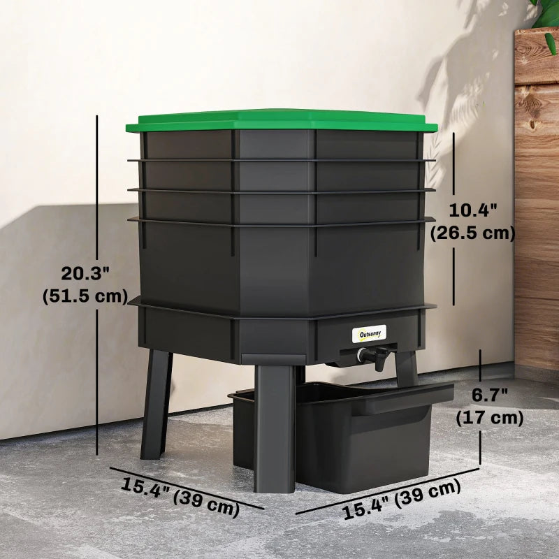 4-Tray Worm Composter Bin, 7.4 Gal Outdoor & Indoor Worm Composter for Recycling Food Waste, Dark Green