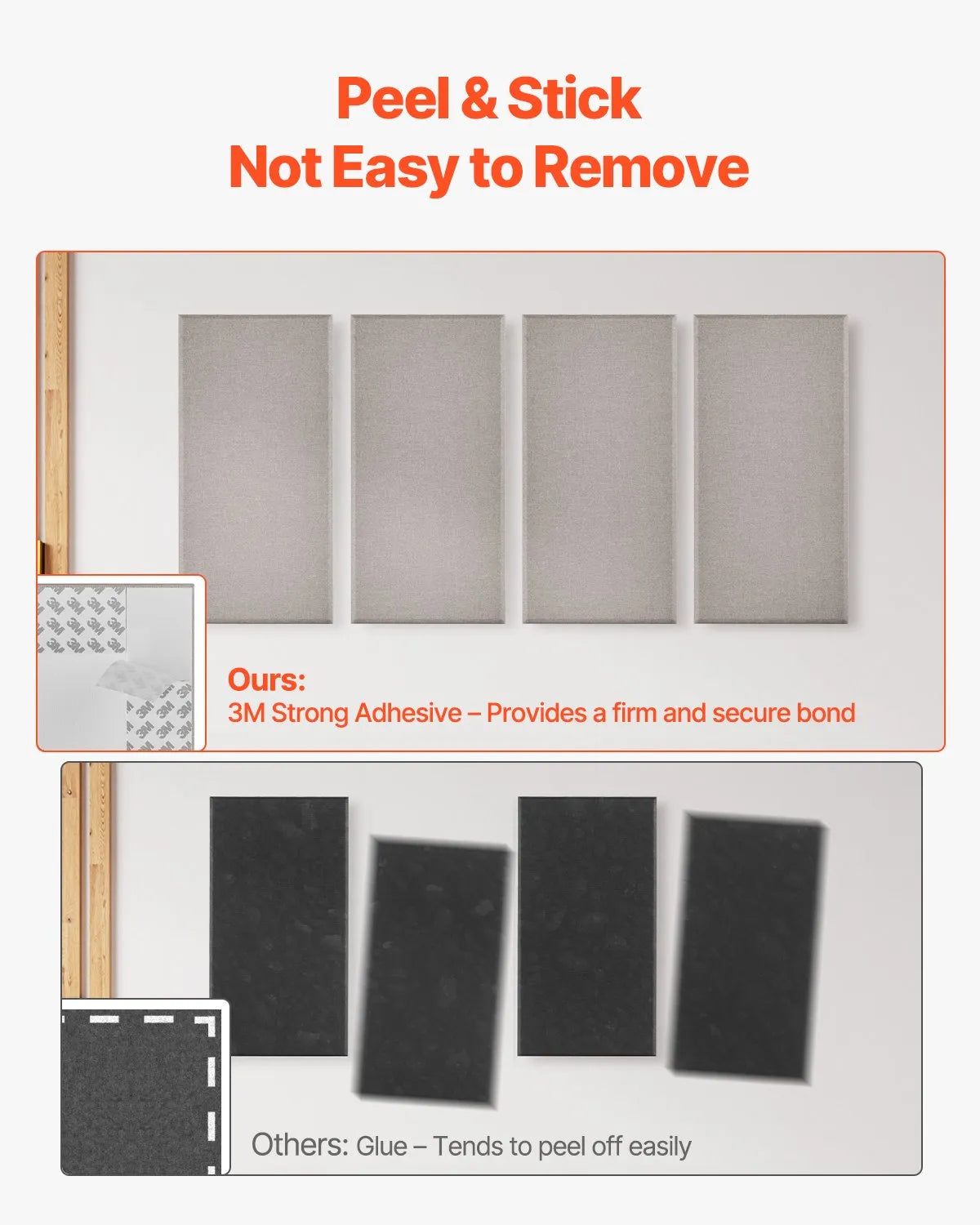 VEVOR 4 PCS Acoustic Wall Panels 2 in Thick 23.6 x 11.8 in Self-adhesive Camel