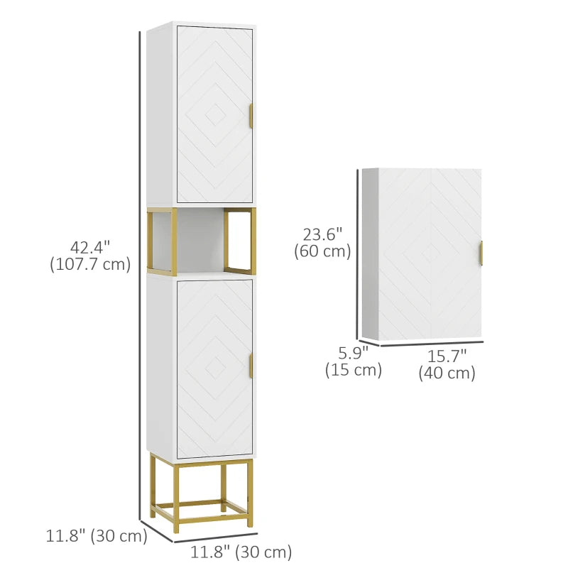 2-Piece Bathroom Storage Cabinet Set, Bathroom Cabinets with Adjustable Shelves, Free Standing, Wall-Mounted, White