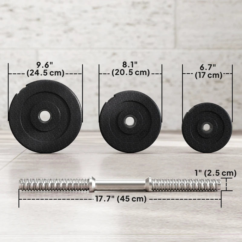 Soozier Adjustable 2 x 44lbs Weight Dumbbell Set for Weight Fitness Training Exercise Fitness Home Gym Equipment, Black (Pair)