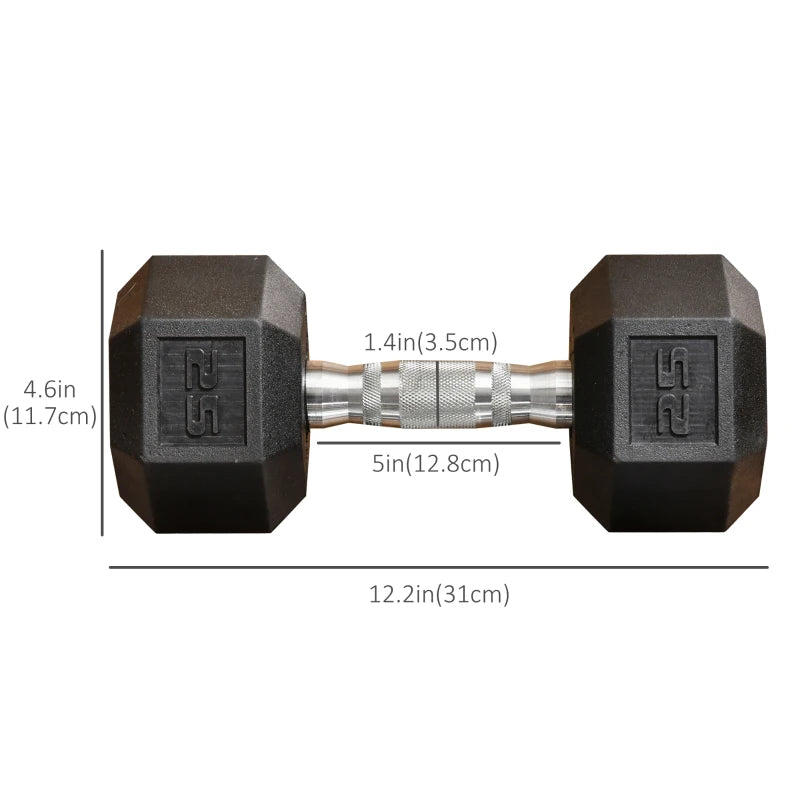 Soozier 2 x 25lbs Rubber Dumbbells Weight Set, Dumbbell Hand Weight for Body Fitness Training for Home Office Gym, Black