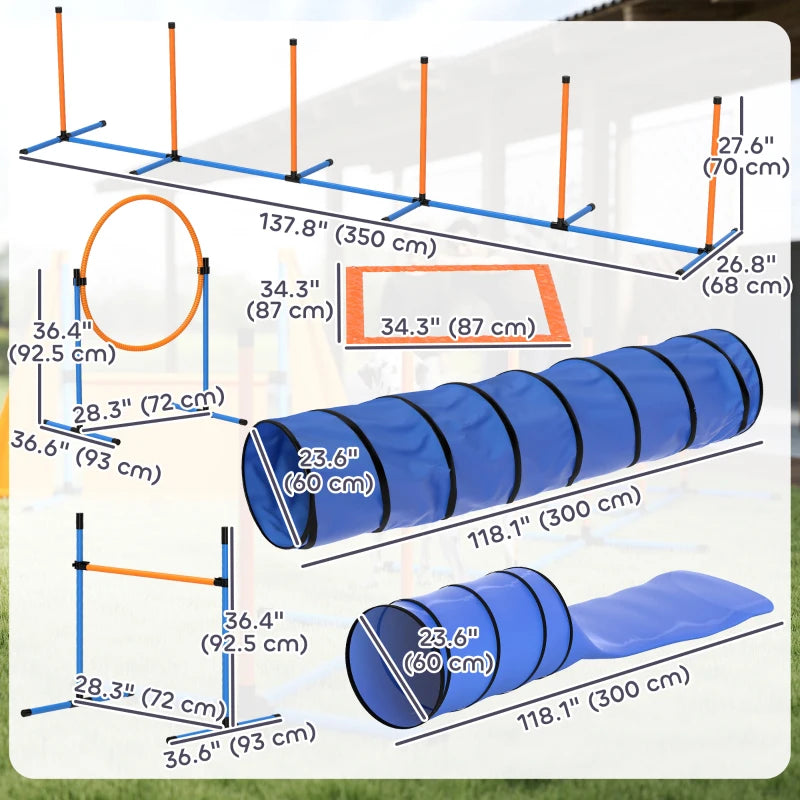 11-Piece Dog Agility Training Equipment Set, Pet Obstacle Course with 2 Tunnels, Adjustable Jumps, Orange Blue