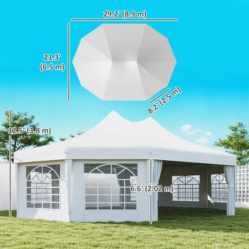 21' x 29' Wedding Event Party Tent, High Peak Decagonal Outdoor Gazebo Canopy with Removable Walls, Ropes and Stakes, White