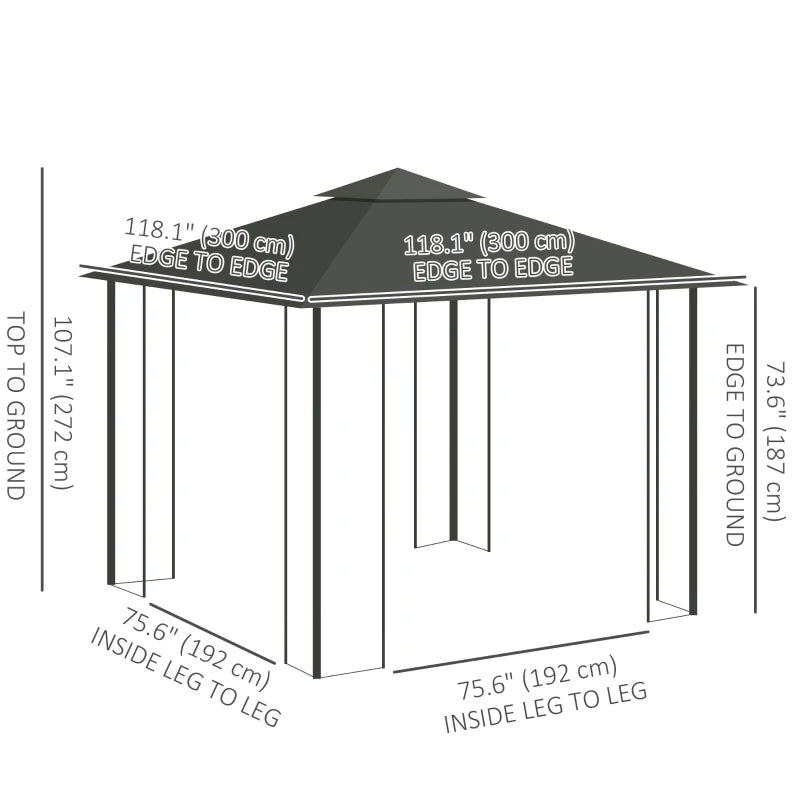 10'x10' Soft-top Steel Patio Gazebo Outdoor Sun Shelter with 2-Tier Polyester Roof, Curtain Sidewalls, Light Grey