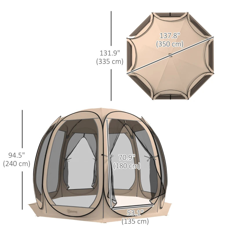 11' x 11.5' Screen Tent, Pop Up Camping Gazebo with Portable Carry Bag and 2 Doors, Beige