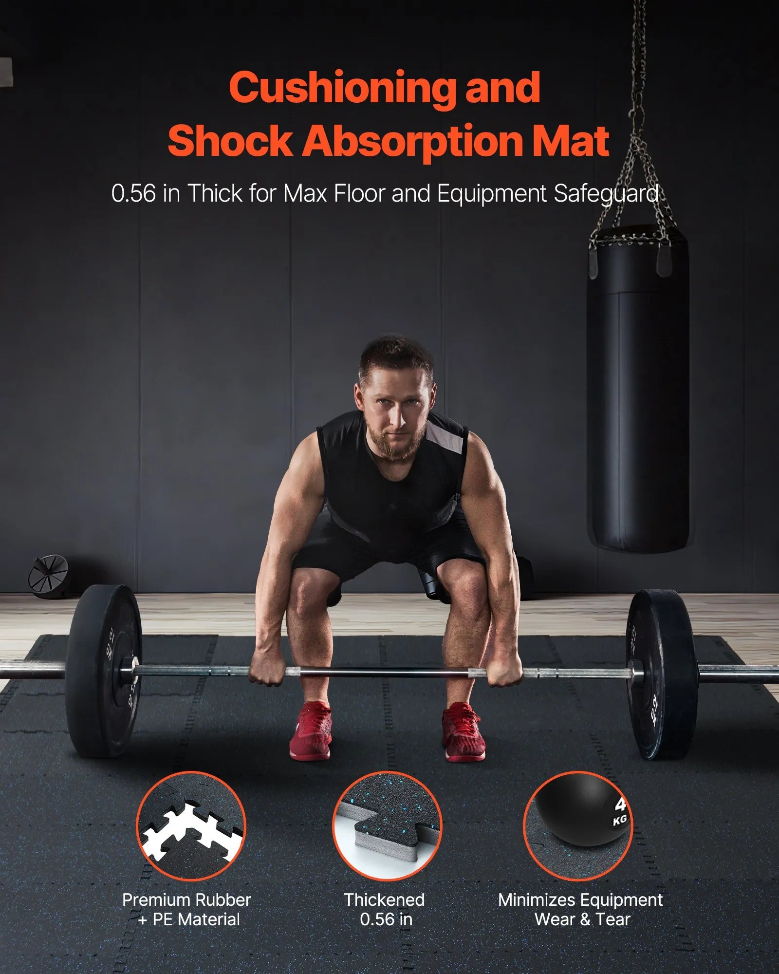 VEVOR 0.56" Thick Gym Floor Mats 6 Tiles Rubber Top with EVA Foam Black & Blue