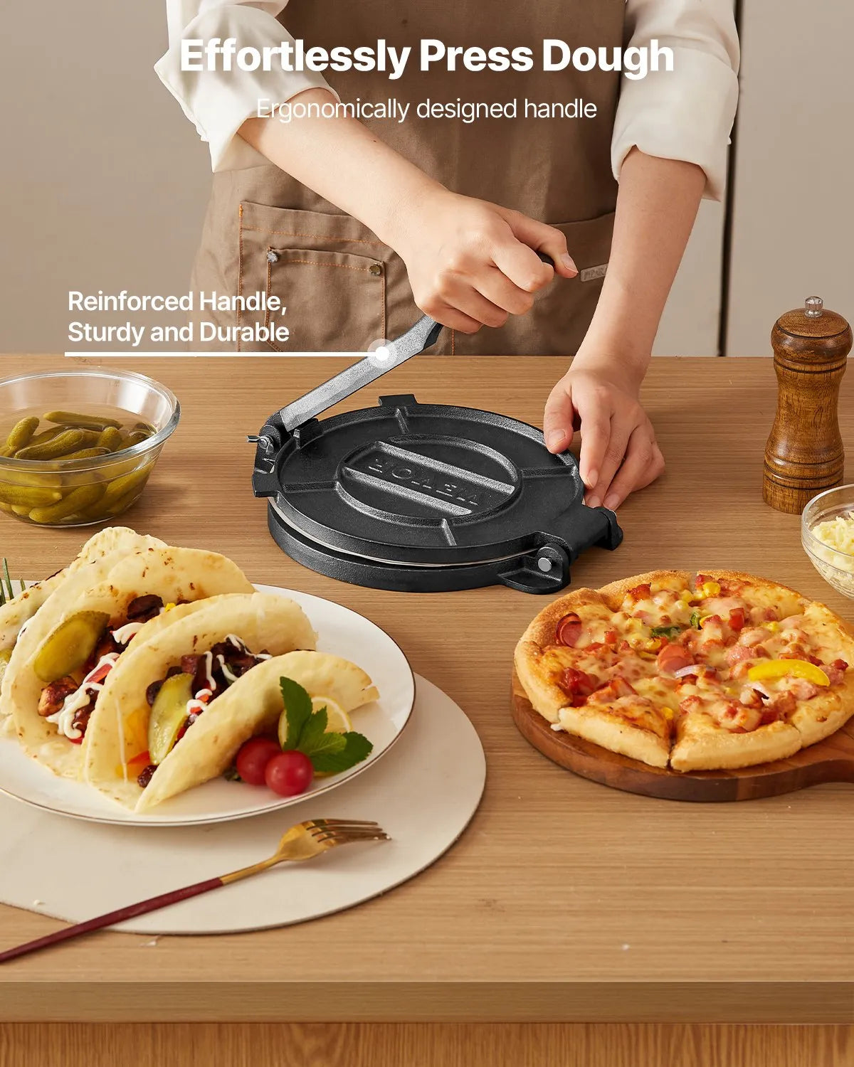 VEVOR 10 Inch Tortilla Press Chapati Maker Roti Dough Maker Heavy Duty Cast Iron
