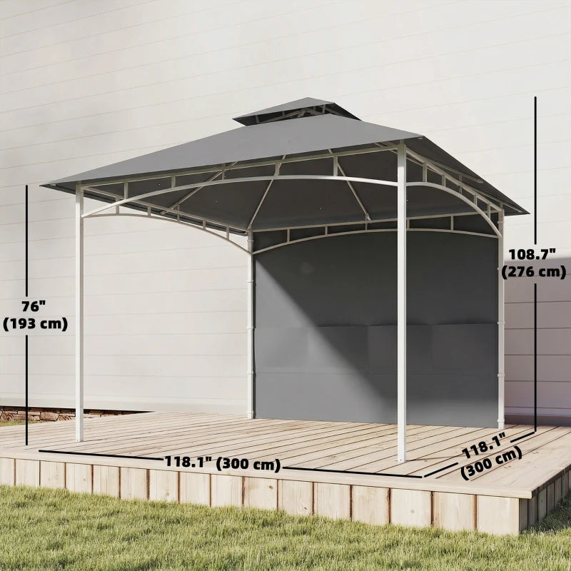 10' x 10' Patio Gazebo, Double Roof Outdoor Gazebo Canopy Shelter with Storage, Hook, Metal Frame, Dark Grey