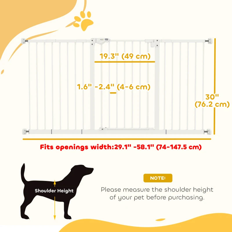 30 Inch Tall Pet Gate with Door Dog Gate and Barrier Indoor for Stairs Includes 7", 8", 12" Extensions Kit