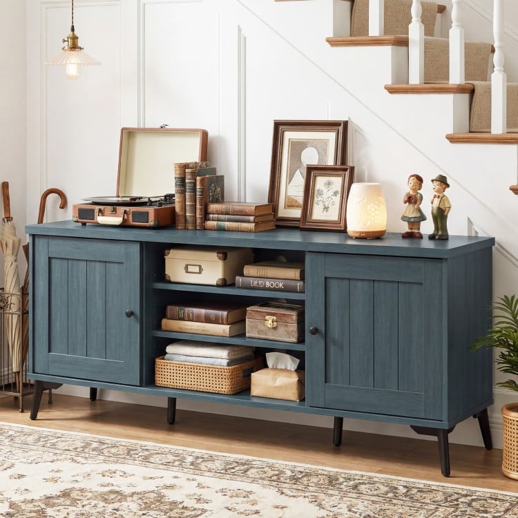 2-Door TV Stand for TVs up to 65 Inch Mid Century Modern Entertainment Center-Turquoise