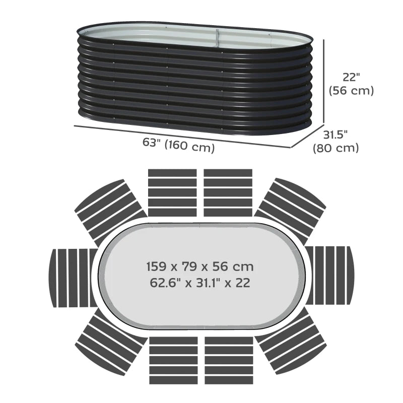 5 x 2.5 x 2 ft Galvanized Raised Garden Bed, Easy DIY Oval Planter Box with Safety Edging and Gloves, Black