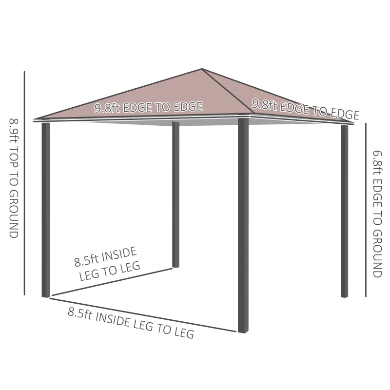10x10ft Steel Garden Gazebo Patio Canopy Outdoor Event Party Tent Backyard Sun Shelter with Curtain Coffee