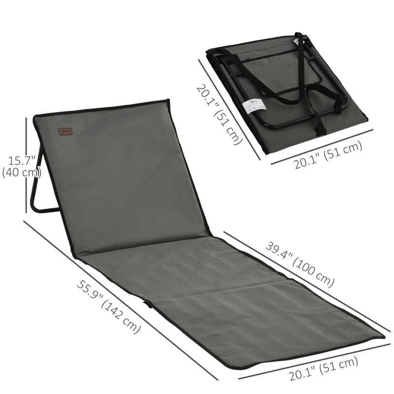 Set of 2 Foldable Lounge Chairs with Carry Bag, Adjustable Backrest, Grey