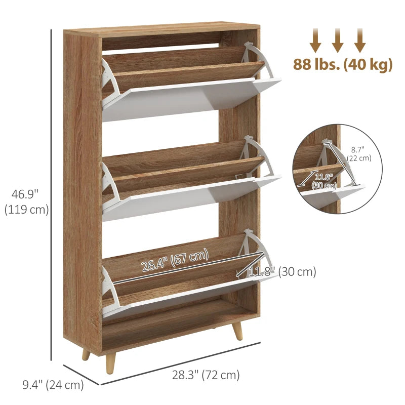 Slim Shoe Storage Cabinet with 3 Flip Drawers and Adjustable Shelves, Shoe Cabinet for 18-24 Pairs, White