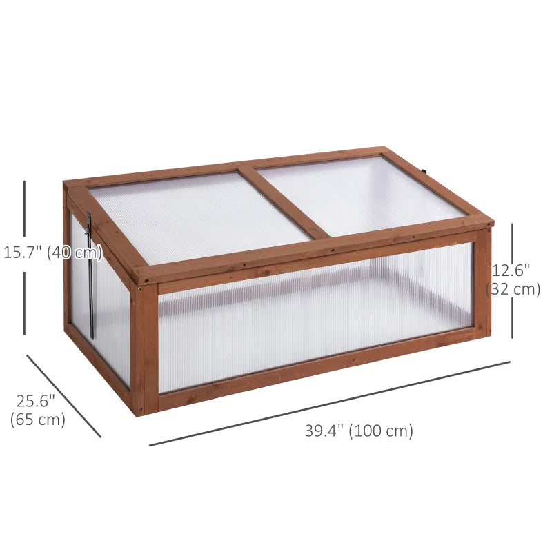 39" x 26" x 16" Wooden Cold Frame with Openable and Tilted Top Cover, Small Polycarbonate Planter Box for Flowers, Vegetables, Plants, Brown