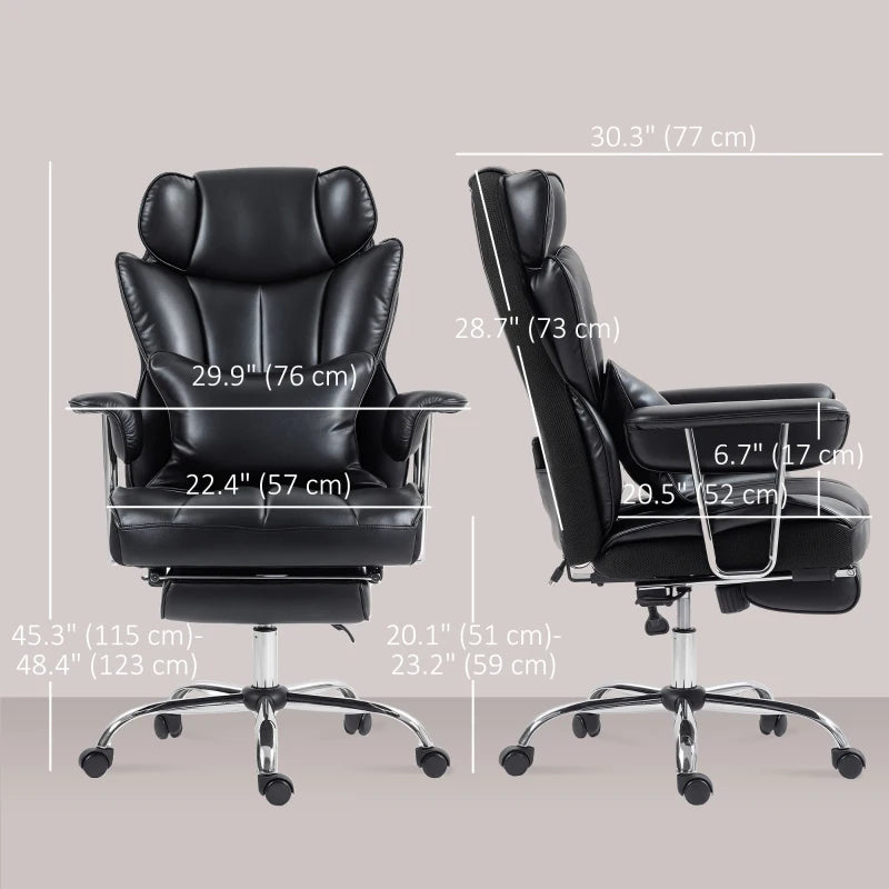 400LBS Massage Office Chair, Executive Office Chair with 6-Point Vibration, Footrest and Lumbar Support, Black