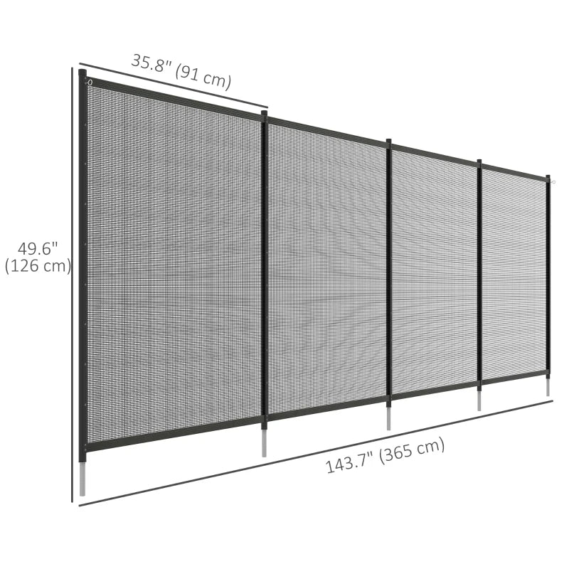 4 Panel Swimming Pool Fence, Aluminium Rustproof Pool Fencing, 4' x 12', Black