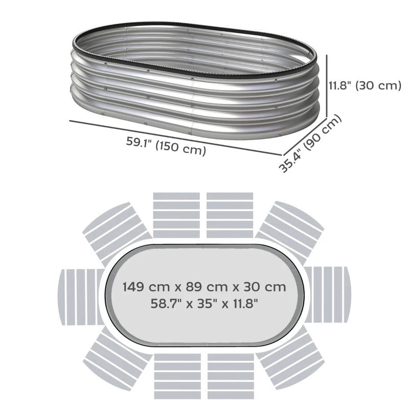 2Pcs Galvanized Raised Garden Bed, 5 x 3 x 1 ft Modular Metal Garden Beds with Rubber Strip Edging, Silver