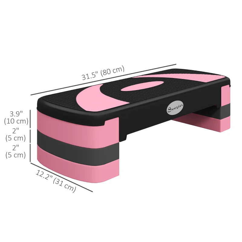 Soozier Adjustable Aerobic Stepper, Exercise Step Platform, Step Exercise Trainer, Workout Fitness Yoga Risers, 4"-6"-8", Pink