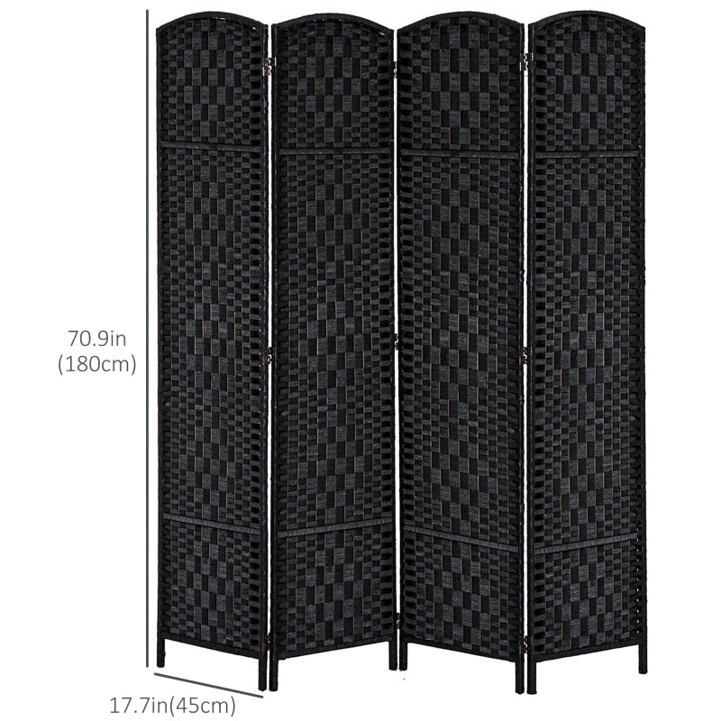 6ft Folding Room Divider, 4 Panel Wall Partition with Wooden Frame for Bedroom, Home Office, Black