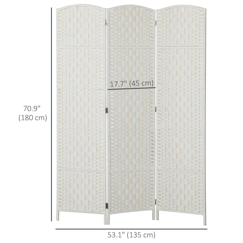 6ft Folding Room Divider, 3 Panel Wall Partition with Wooden Frame for Bedroom, Home Office, White