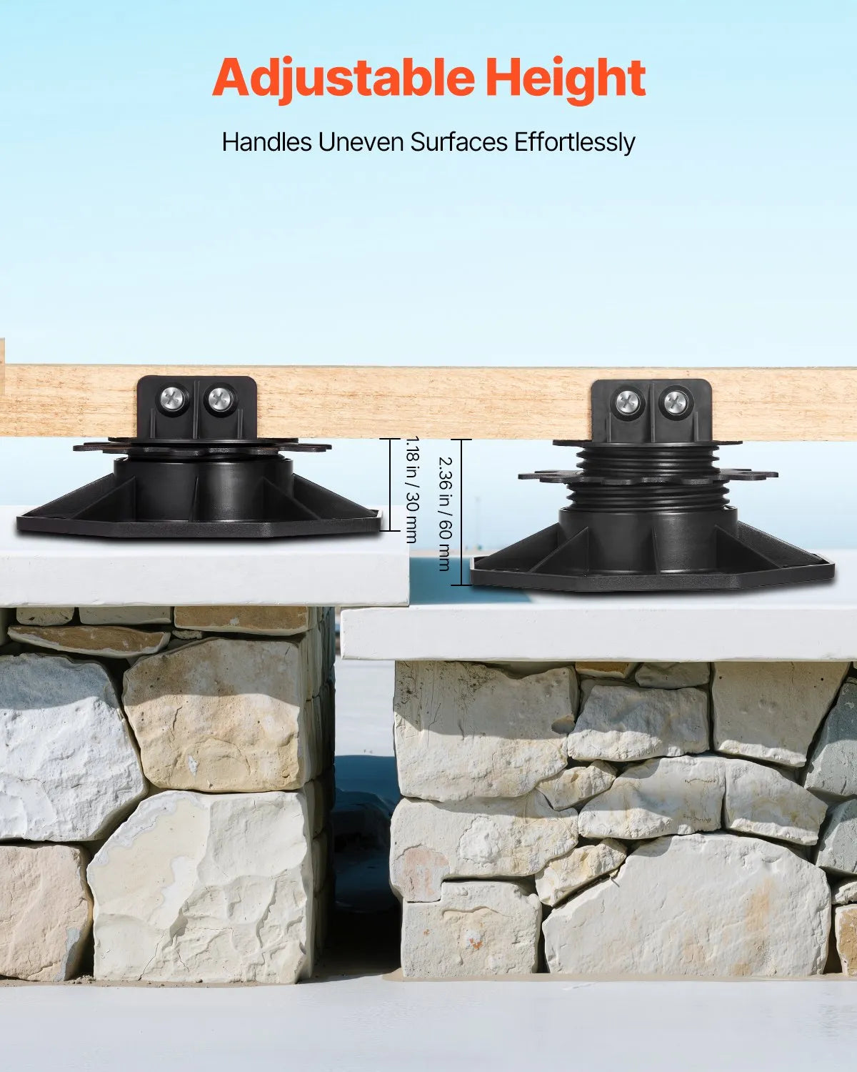 VEVOR 24 Pcs Adjustable Deck Support Pedestal Deck Foundation Base 1.18-2.36 in