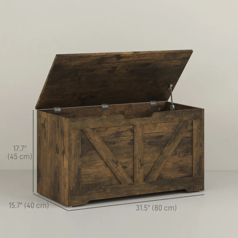 31.5 Inches Storage Chest, Storage Trunk with 2 Safety Hinges for Living Room, Brown Wood Grain