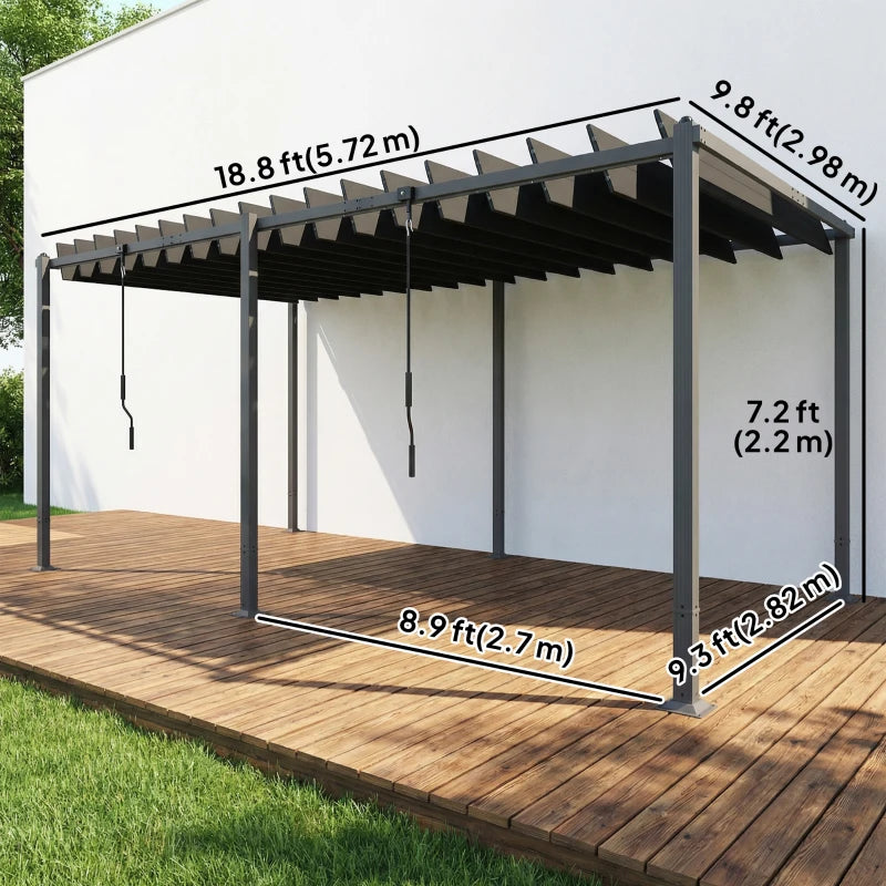 10' x 19' Louvered Pergola with UPF50+ Adjustable Roof and Aluminum Frame, Outdoor Pergola Gazebo, Dark Grey