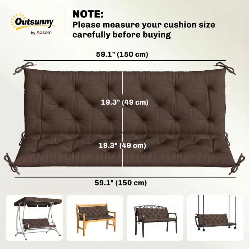 3-Seater Outdoor Bench Swing Chair Replacement Cushions for Patio Garden, Coffee