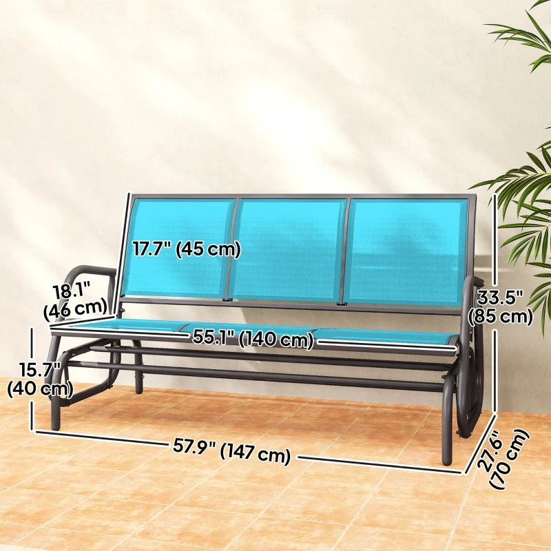 3-Seat Outdoor Glider Chair, Patio Rocking Chair, Steel Frame, Sling Fabric Seat for Garden, Backyard, Lawn, Blue
