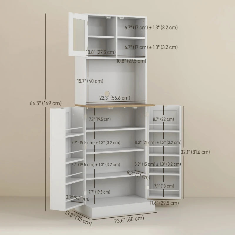 66.5" Tall Kitchen Pantry Cabinet, Kitchen Hutch, Microwave Cabinet with Adjustable Shelves for Dining Room, White