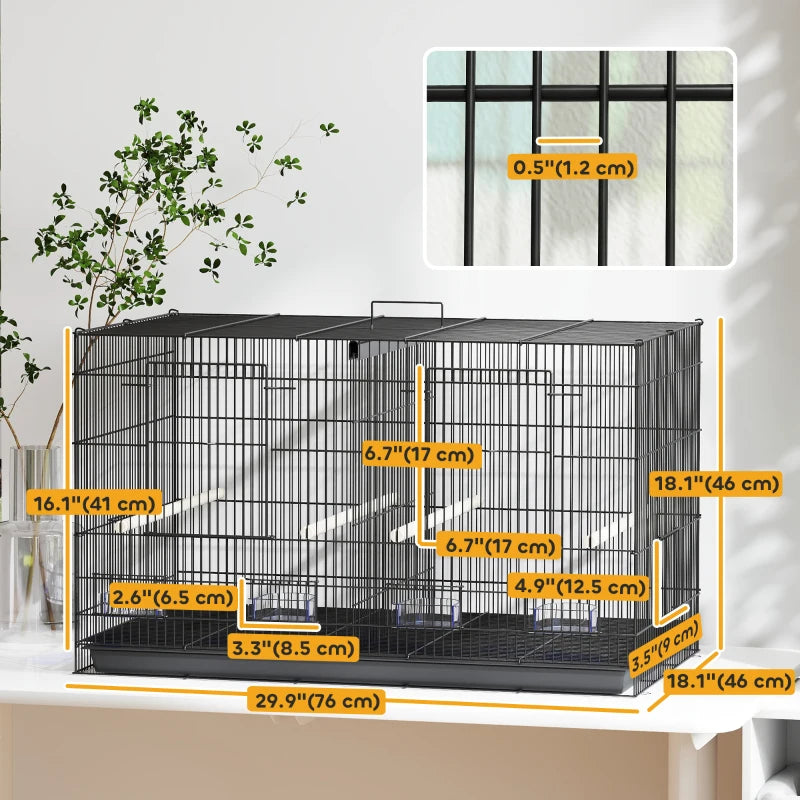 18" H Bird Cage, Large Parakeet Cage for Budgie, Lovebird, Canary, Finches with Divider, Black