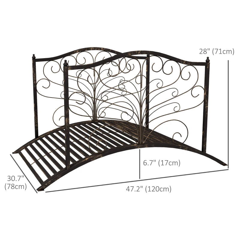 4FT Metal Garden Bridge Decorative Arc Bridge with Guardrails Black Bronze