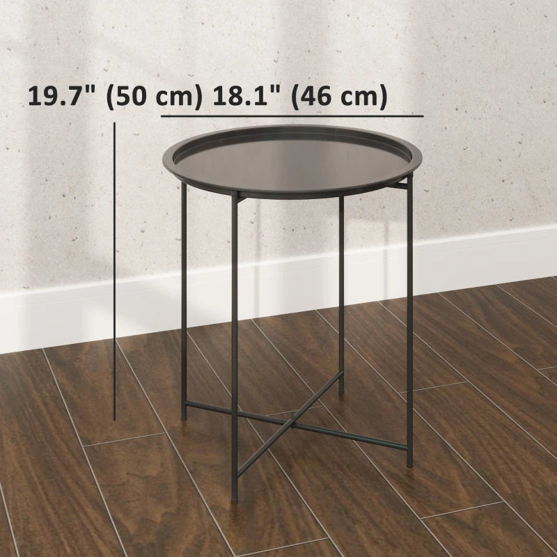 18" Outdoor Side Table with Removable Tray and Folding Legs, Indoor Outdoor for Balcony, Porch, Black