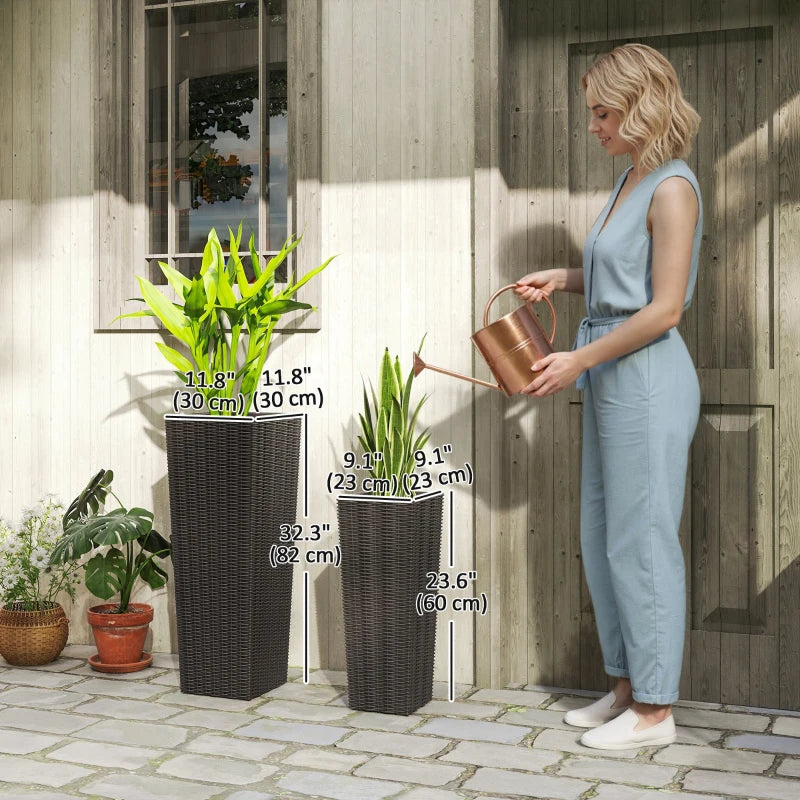 Set of 2 Tall Planters for Outdoor Plants with Drainage Holes, Outdoor Flower Pots for Entryway, Patio and Deck