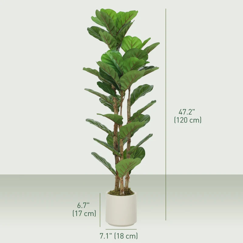 4FT Artificial Fiddle Leaf Fig Tree, Fake Potted Tree with Solid Wood Trunks and Lifelike Leaves for Indoor Decor, Green