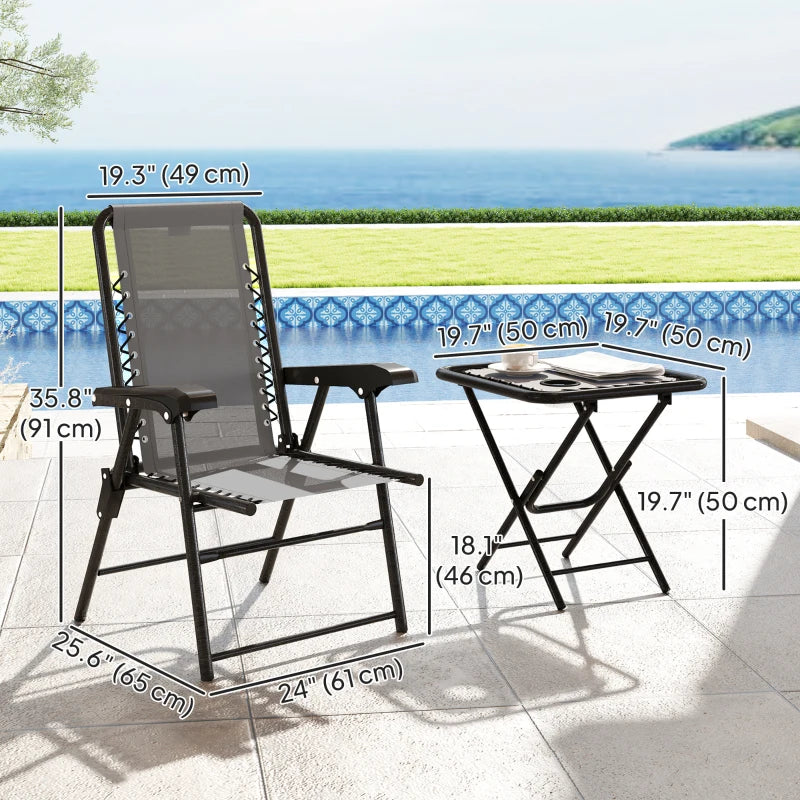 3 Pieces Patio Bistro Set, Outdoor Folding Table and Chairs Set, Metal Patio Furniture Set with Cup Holders
