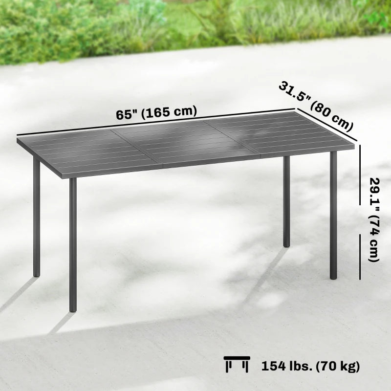 65" x 31.5" Outdoor Dining Table for 6, Metal Rectangular Patio Dining Table with Metal Slatted Top