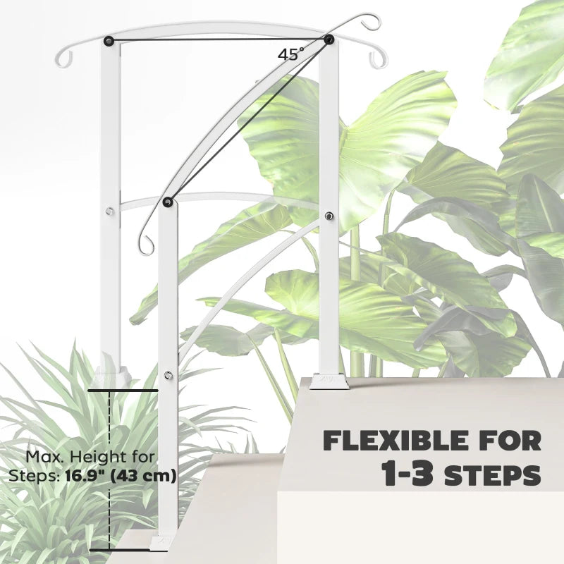 1-3 Step Handrails for Outdoor Steps, Porch Deck Railing, Metal Outdoor Stair Railing with Installation Kit, White