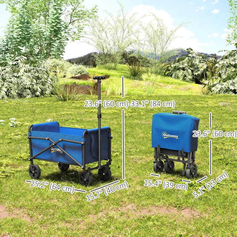 Small Collapsible Folding Garden Cart, Heavy Duty Lawn Wagon with Universal Wheels and Adjustable Handle, Blue