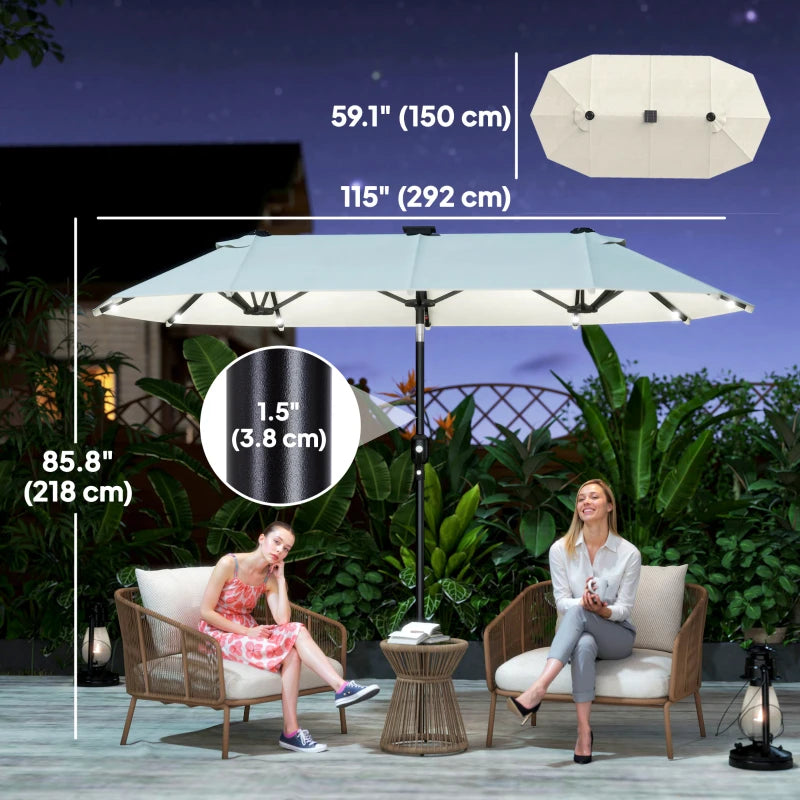 10ft Double-Sided Patio Umbrella with 35 LED Lights, 12 ribs, Extra Large Outdoor Parasol with Twin Canopy, Beige
